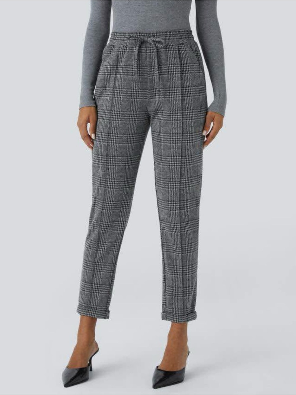 NWT  LRG Halara Flex Mid Rise Drawstring Pocket Houndstooth Plaid Work Pants L